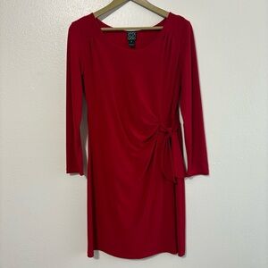 Clara Sun Woo Size Medium Red Waist Tie Long Sleeve Mini Dress Holiday Classic